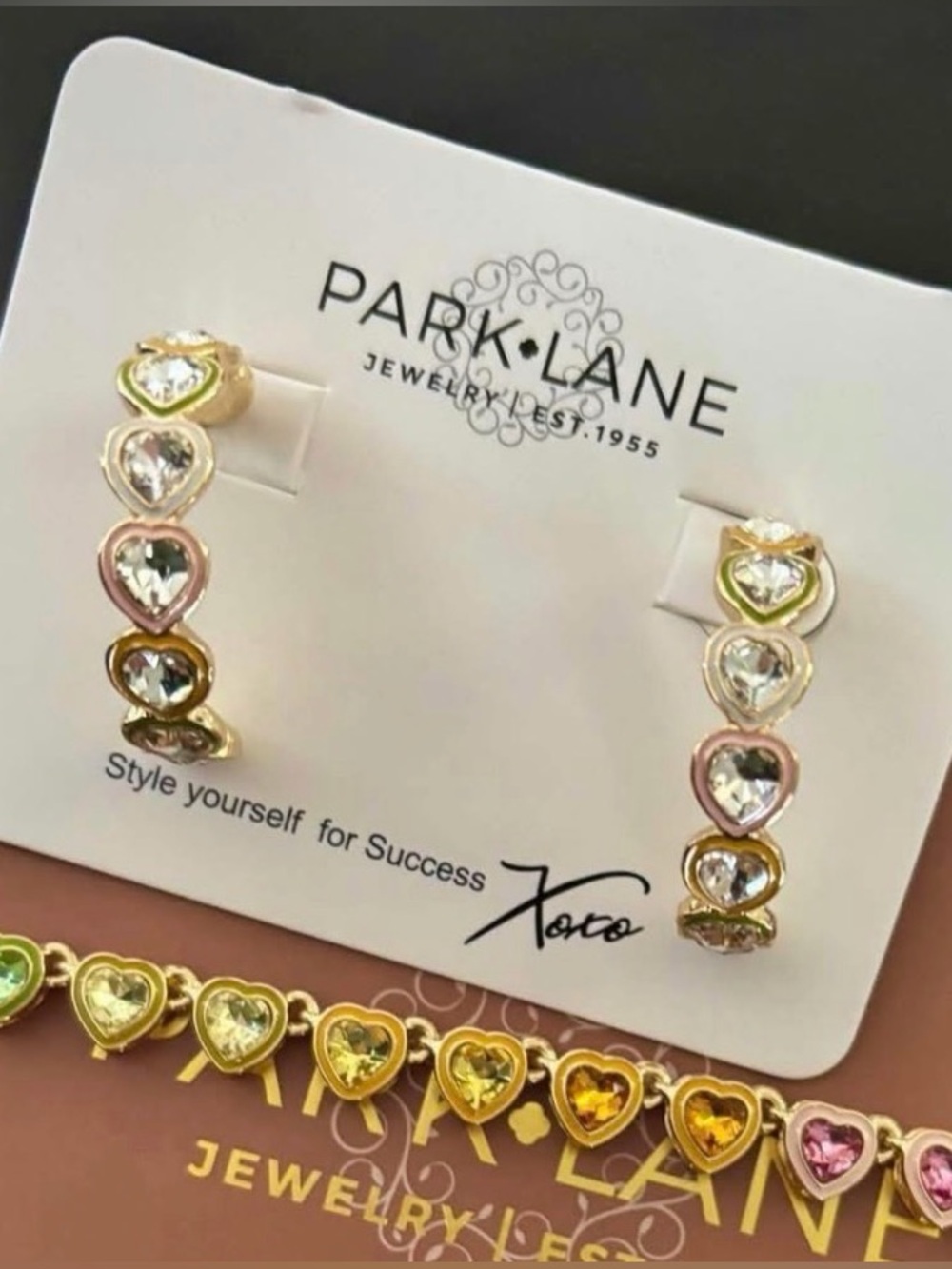 **Park Lane** Gold-Tone Heart Necklace & Hoop Earrings with Multi-Color Accents